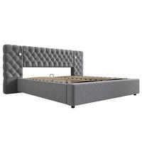 STAURRAUMBETT 160/200 cm DE-02729, mit LED-Leseleuchte, breitem Kopfteil und Hydraulik, in Grau - Grau, Metall (160/200cm) - ComfortXL