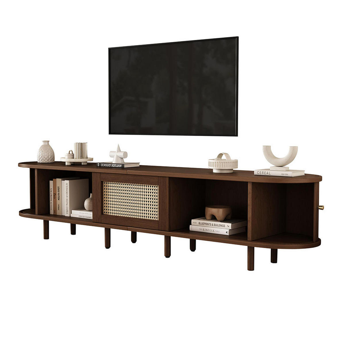 TV-STÄNDER in oval, dunkel Nussbaum - Wildeiche, Holz (40/40/180cm) - KOMHTOM