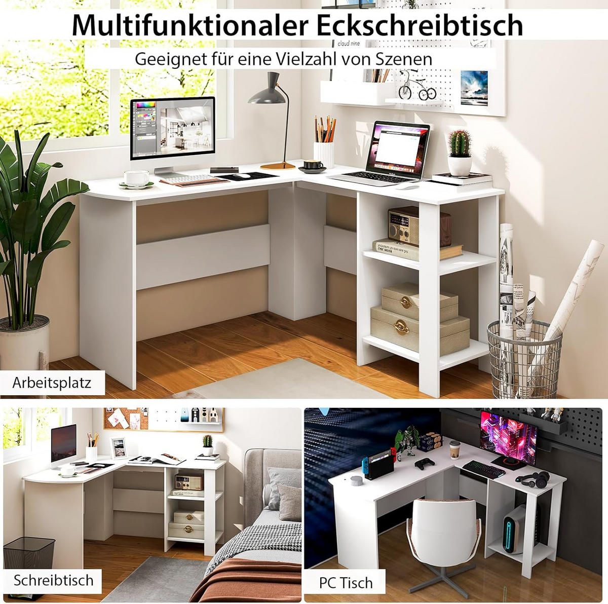 DATORBORD vitt - Vit, Träbaserade material (130/130/74cm) - COSTWAY