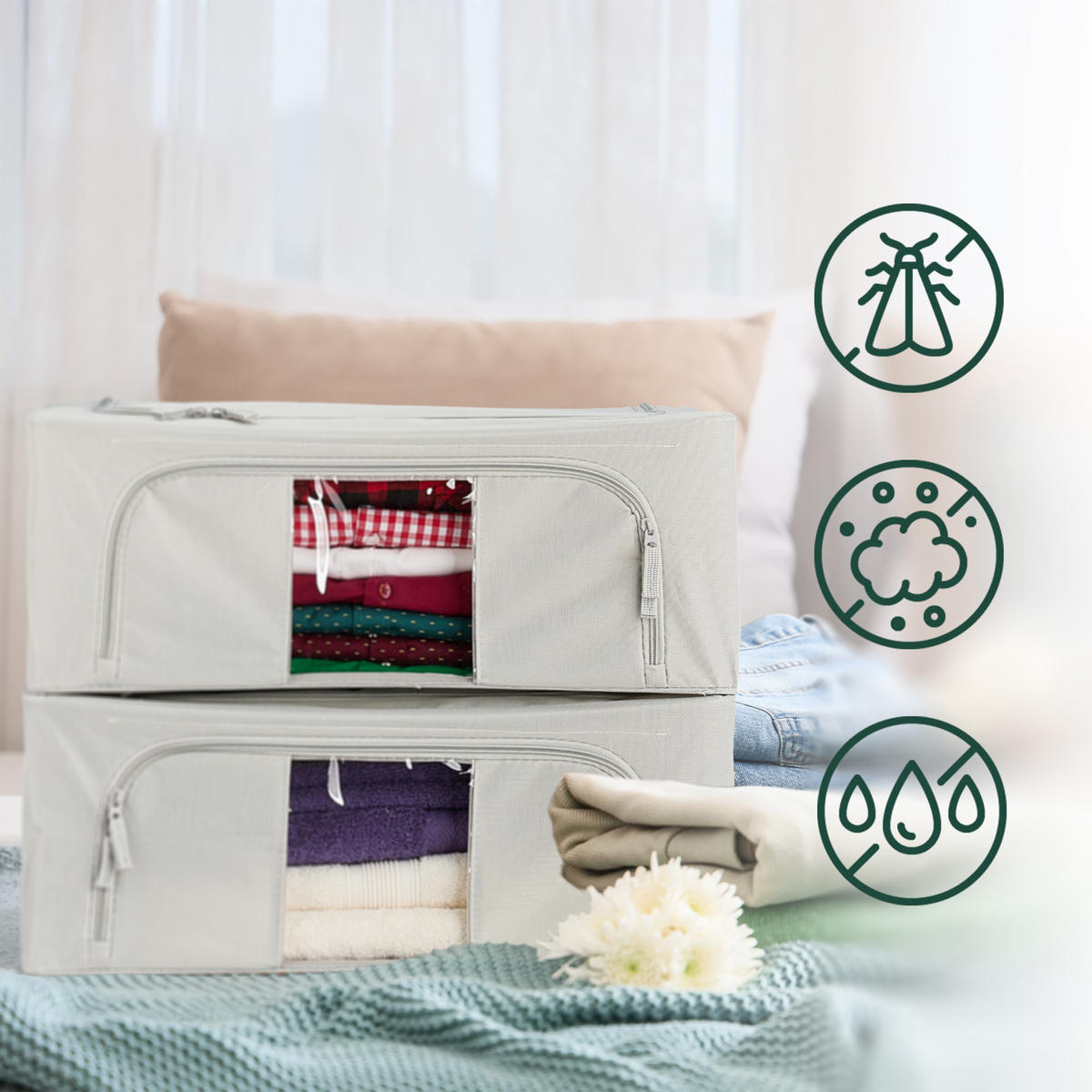 SÚPRAVA na uskladnenie - sivá, kov/textil - Relaxdays