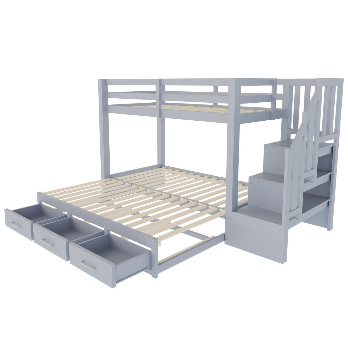 ETAGENBETT 180/200 cm grau aus Holz mit Ausziehbett - Grau, Holzwerkstoff (90/200cm) - OKWISH