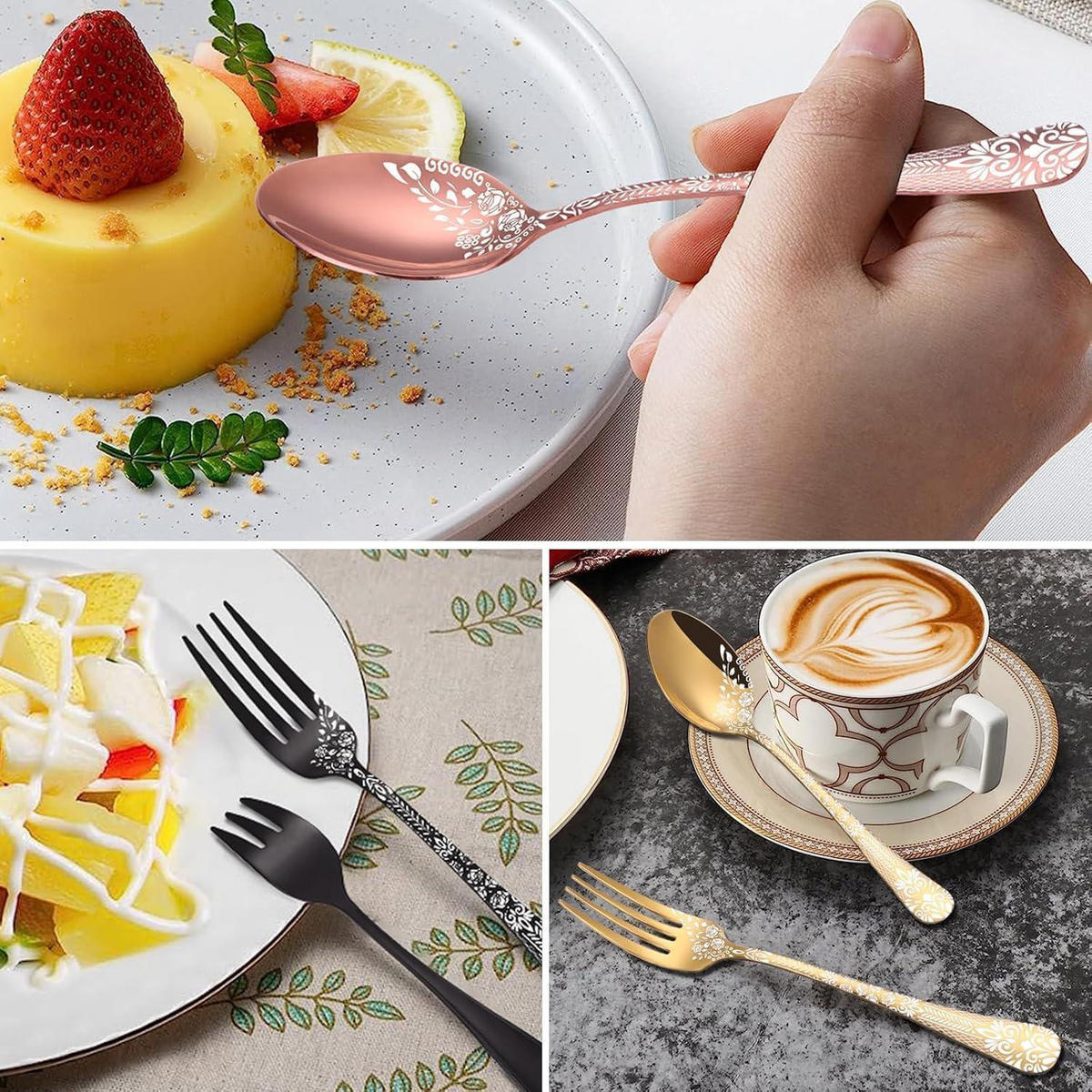 BESTECKSET 30-teilig für 6 Personen Schwarz mit Blumenmuster - Schwarz, Metall