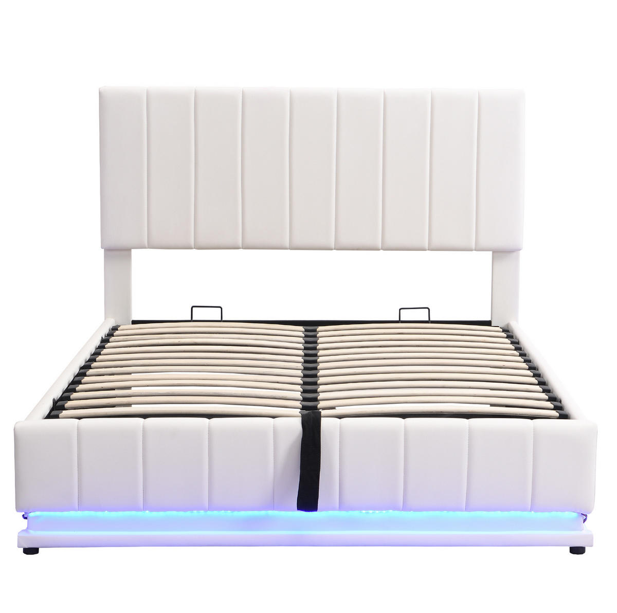 POLSTERBETT 140/200 cm mit LED-Streifen und Stauraum, Weiß, Doppelbett - Weiß, Textil (140/200cm) - OKWISH