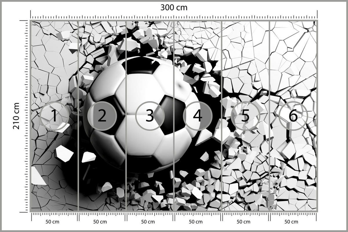 FOTOTAPETE für Wohnzimmer Fußball Betonwand Riss 300x210 - Schwarz/Weiß, Papier (300/210cm) - Muralo