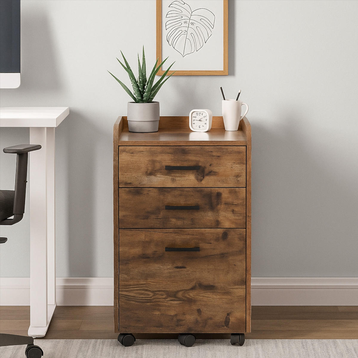 ROLLCONTAINER Holzoptik Dunkelbraun 3 Schubladen 42x40x72 cm - Dunkelbraun, Holzwerkstoff/Metall (42/72/40cm) - Begryf