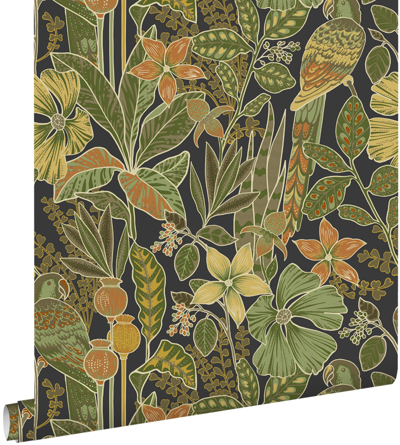 TAPETE tropischen Blumen und Paradiesvögeln 50 x 900 cm - Grün, Papier (50/900cm) - ESTAhome