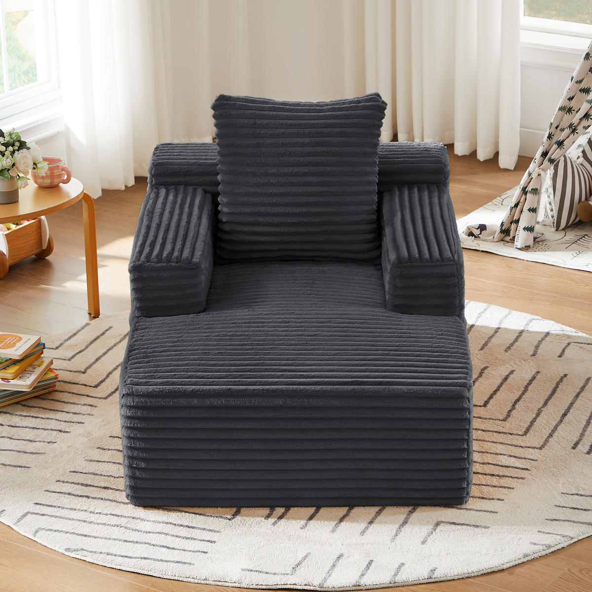 SCHLAFSESSEL DE-34915 Cord mit Schlaffunktion Dunkelgrau - Dunkelgrau, Textil (81/50/117cm) - ComfortXL