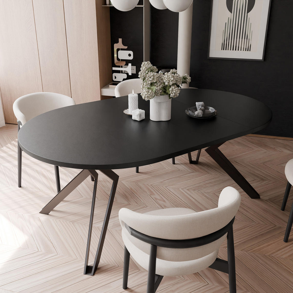 JÍDELNÍ STŮL RAMIRO 120 cm rozkládací z MDF, černý / dub Artisan - černá, kov/kompozitní dřevo (120/120/76cm) - Idohome