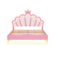 POLSTERBETT Bogen-Krone mit 2-Zonen-LED & Goldbeinen 140/200 cm PU-Leder Rosa - Pink, Leder (140/200cm) - Creahappy