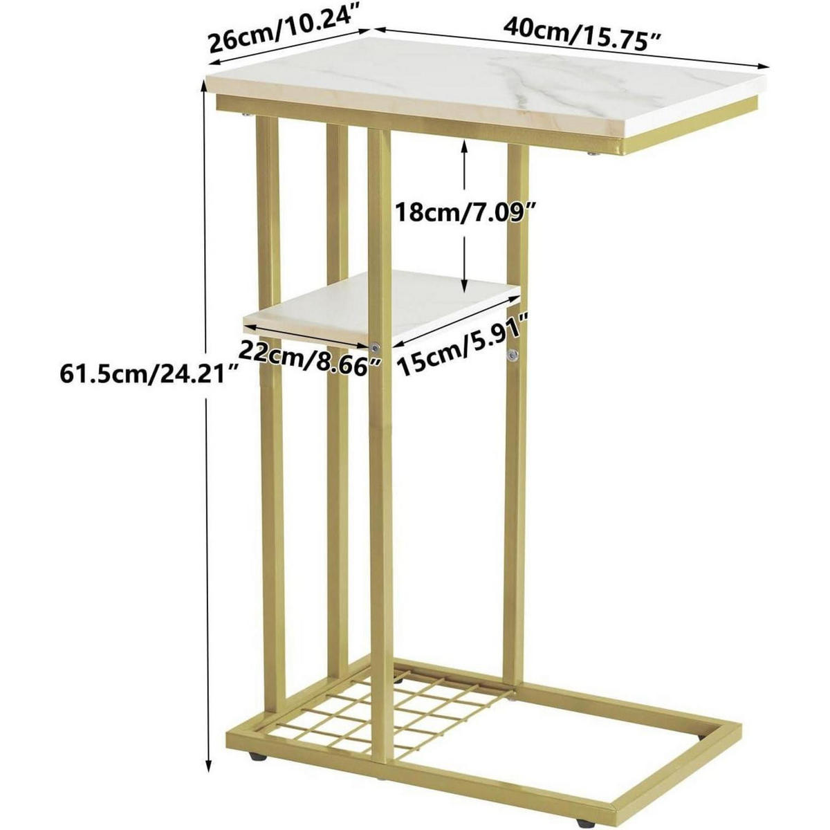 BEISTELLTISCH 2er-Set Marmormuster Weiß/Gold 40 x 26 x 61.5 cm - Multicolor, Metall (40/26/61.5cm)