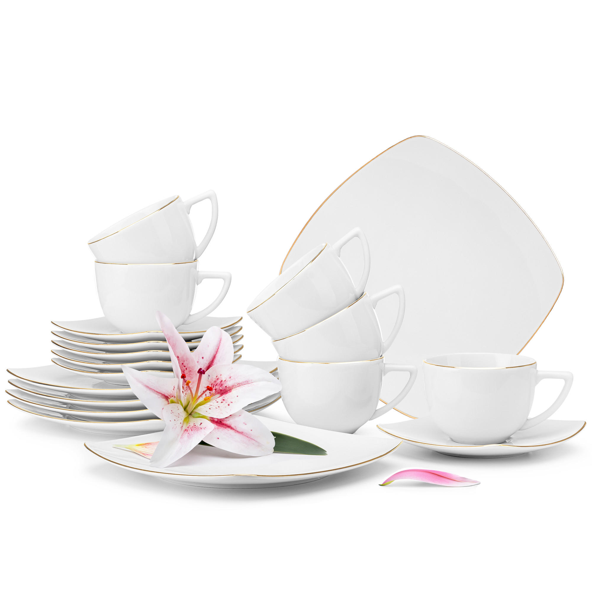 KAFFEESERVICE CARLINA 6-Personen 18-tlg - Goldfarben/Weiß, Keramik (19/2/19cm) - KONSIMO®