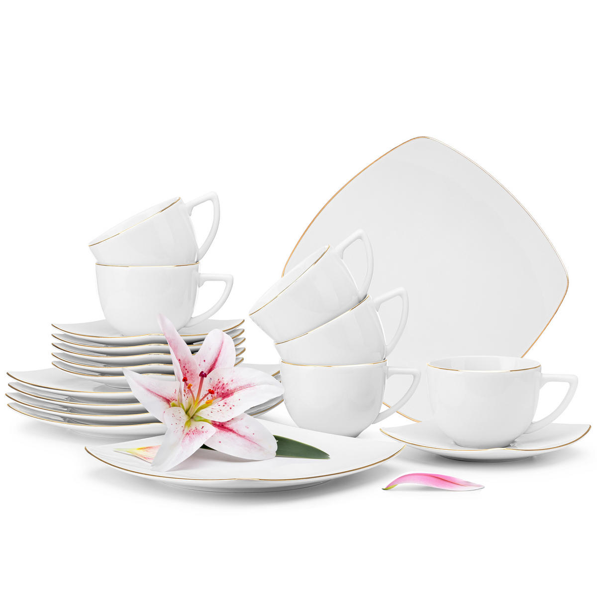 KAFFEESERVICE CARLINA 6-Personen 18-tlg - Goldfarben/Weiß, Keramik (19/2/19cm) - KONSIMO®