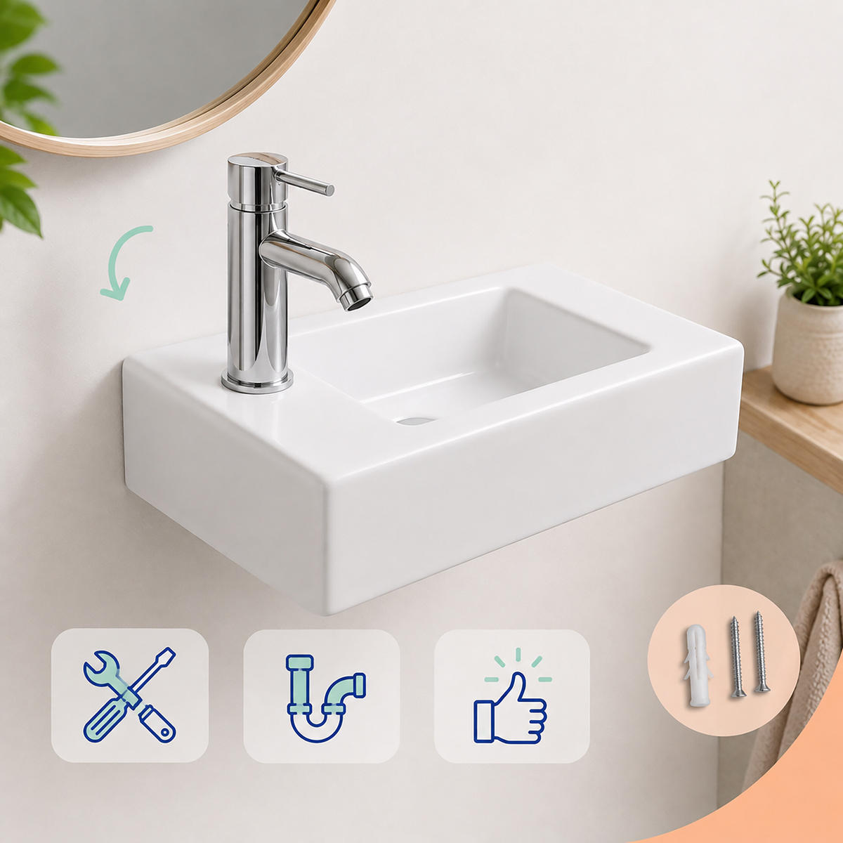 UMYVADLO Bílé keramika závěsné - bílá, keramika (37/10/18cm) - Relaxdays