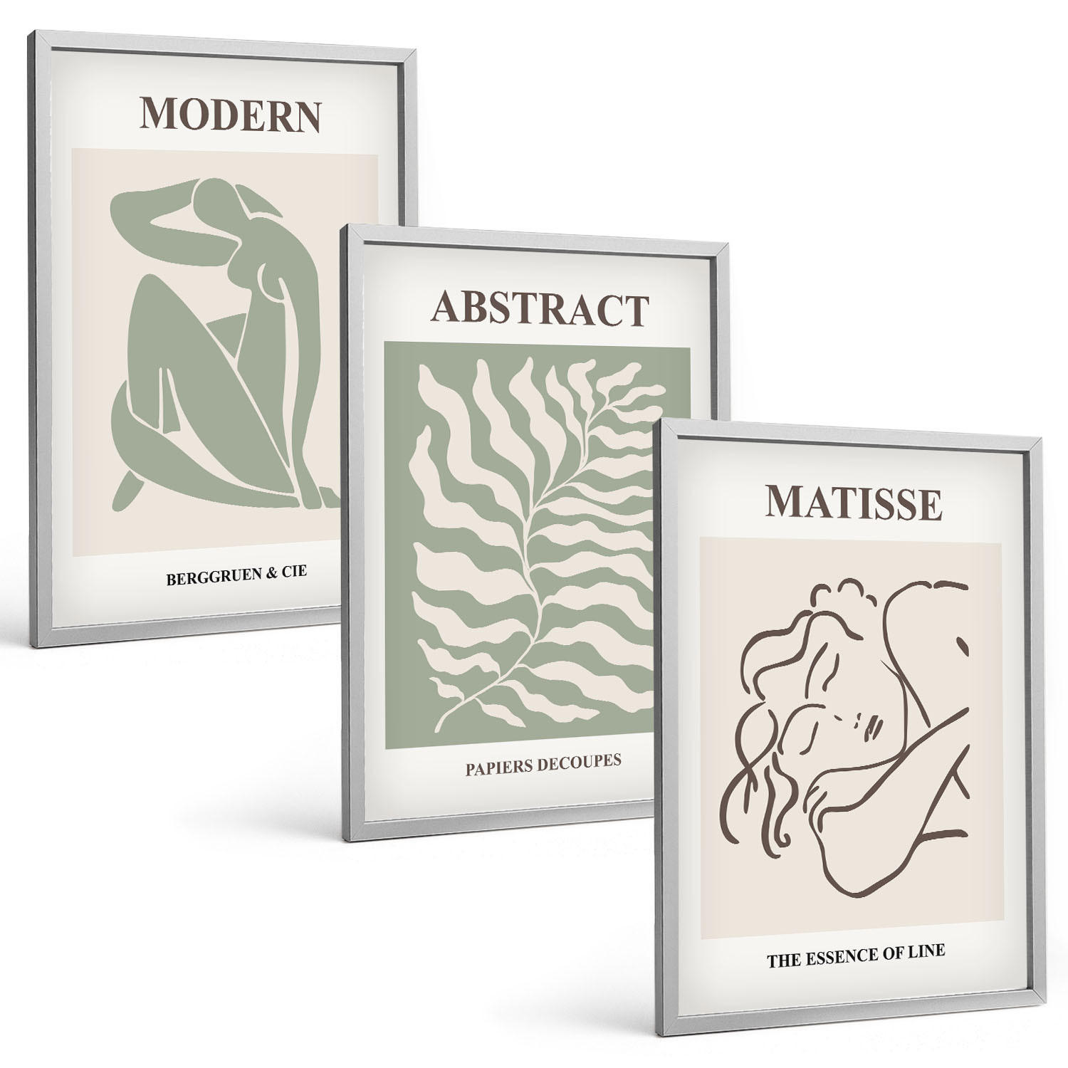 BILDER SET 3er Set - 40x60 cm Silberner Rahmen - Stilvolle grüne Gemälde mit Figuren - Silberfarben, Kunststoff (40/60cm) - TULUP