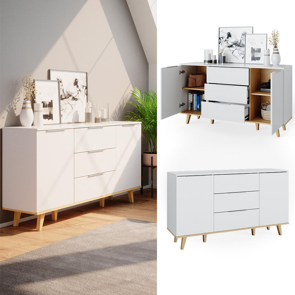 KREDENC Nautica Bílá - bílá, kompozitní dřevo (40/82/138cm) - Vicco