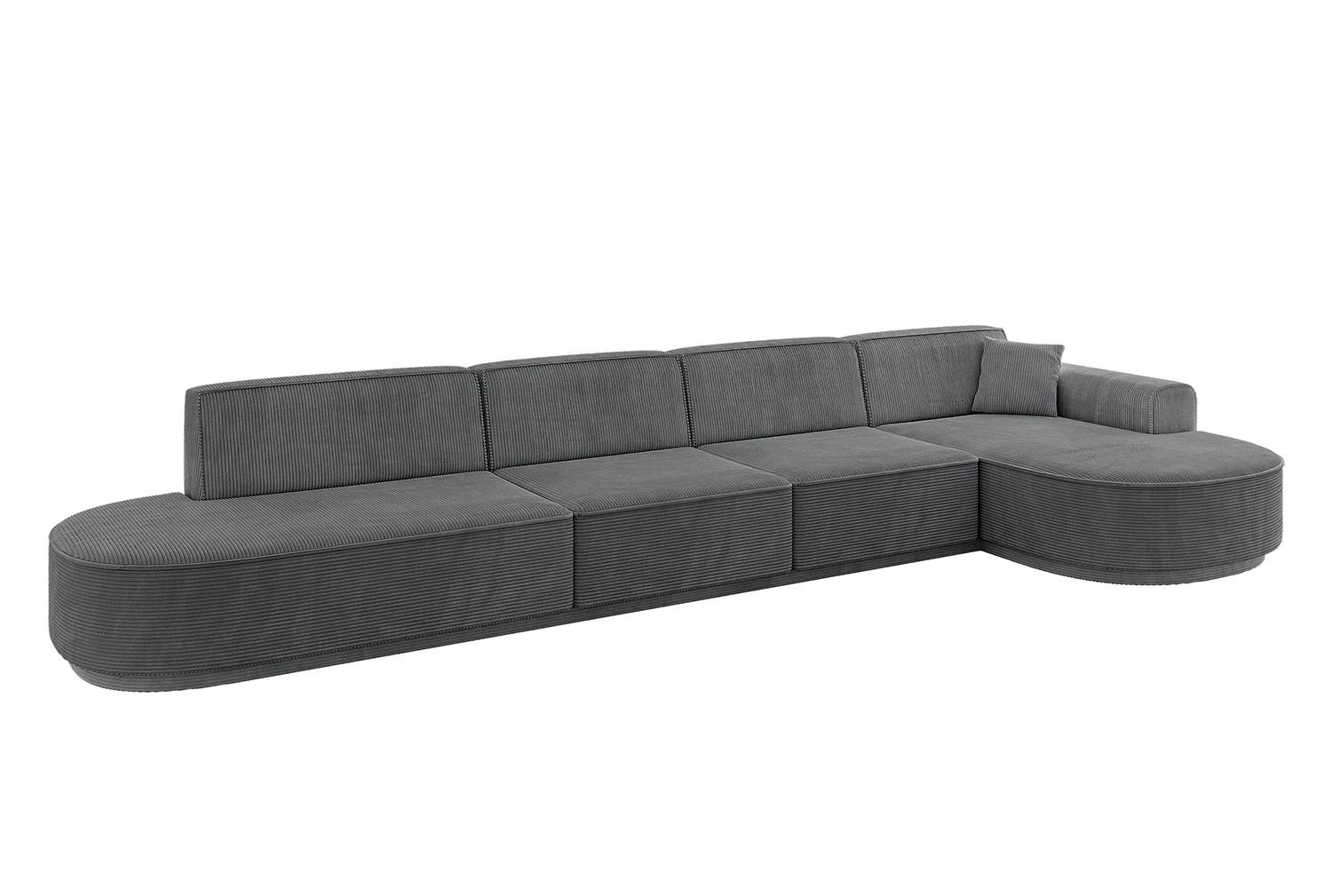 ECKSOFA Ottomane Rechts MARI-L3-v3 - 402x163x81 cm Dunkelgrau Cord - Dunkelgrau/Schwarz, Holzwerkstoff/Kunststoff (402/163cm) - ALTDECOR