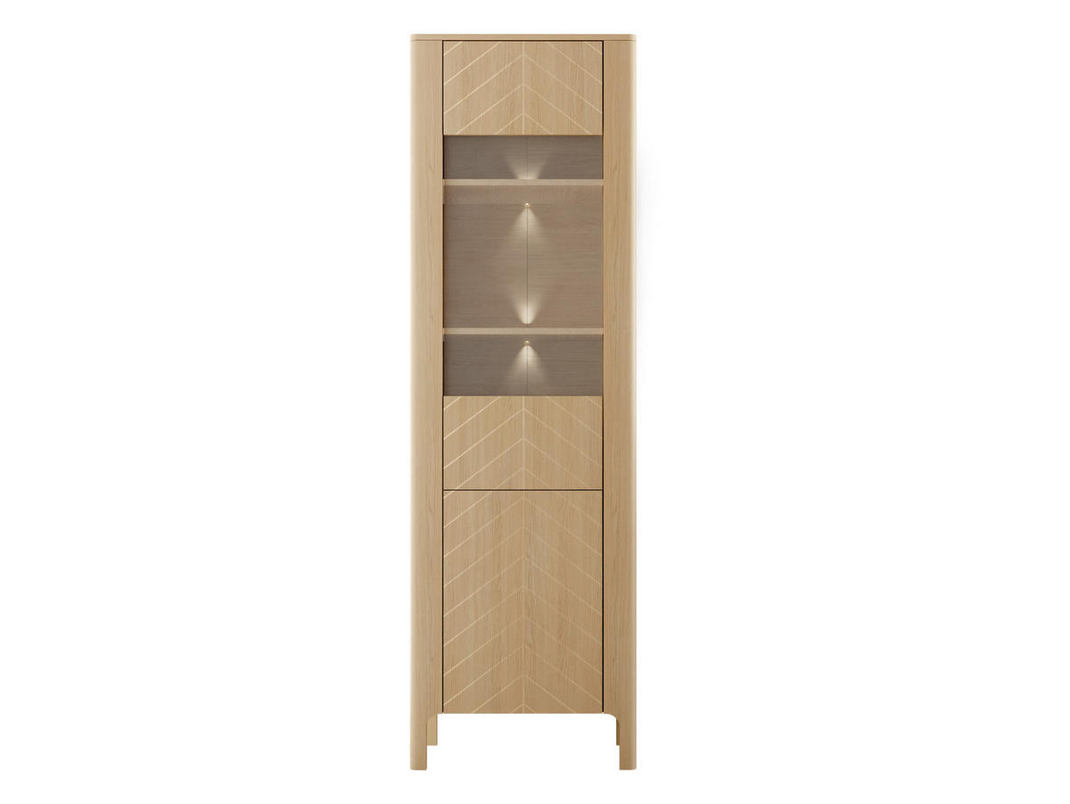 VITRINE Malumi MM04 2D mit weißer LED Beleuchtung - Eichefarben/Naturfarben, Holzwerkstoff/Metall (60/198/41cm) - MIRJAN24