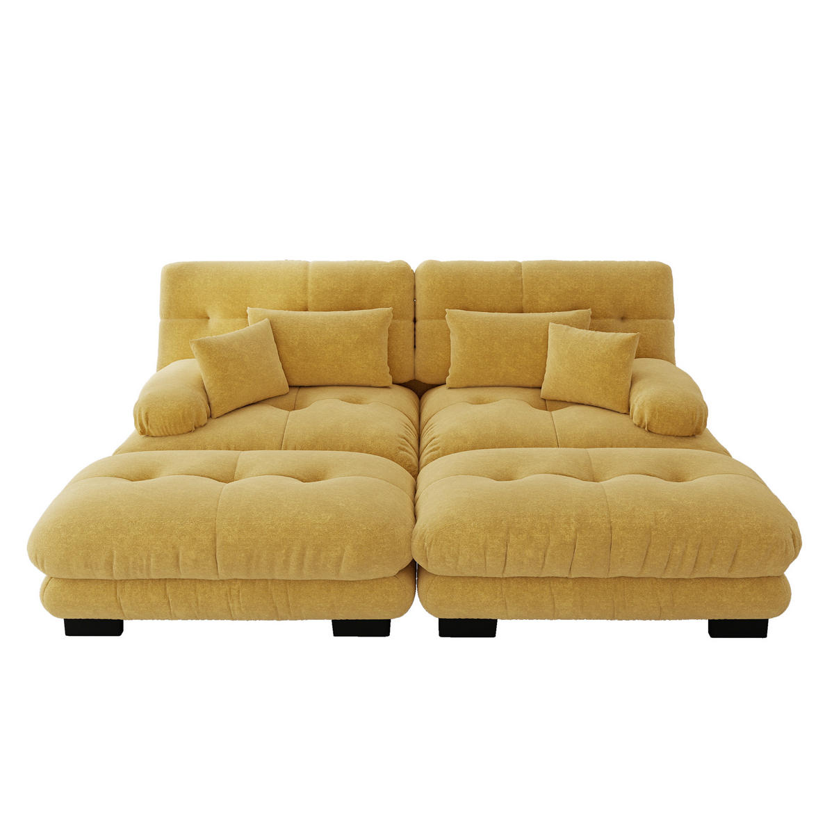 SOFA 2-Sitzer aus Chenille mit 2 Ottomans & modularem Design, gelb - Gelb, Textil (145/81/220cm) - Luhomfu