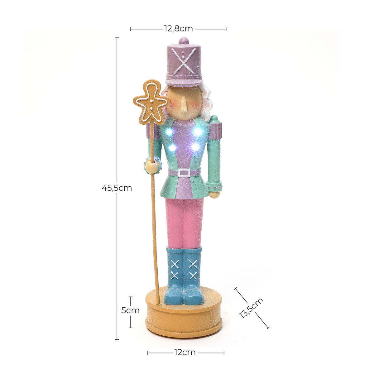 NUSSKNACKER Figur mit LED B13 x T12 x H45 cm - Pink, Naturmaterialien (12/45/13cm) - Hometopia