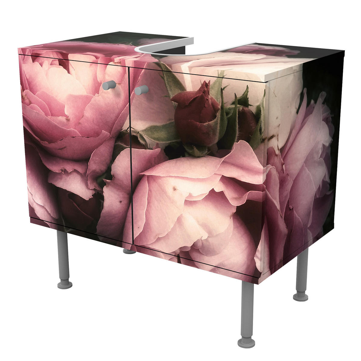WASCHBECKENUNTERSCHRANK Pfingstrosen vor Schwarz Shabby 60/55/35 cm - Rosa, Holzwerkstoff (60/55/35cm) - Bilderwelten