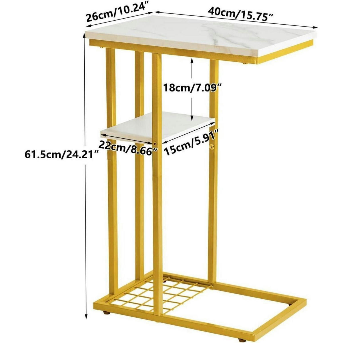 BEISTELLTISCH C-Form Marmormuster Weiß & Gold 40 x 26 x 61.5 cm - Multicolor, Metall (40/26/61.5cm)