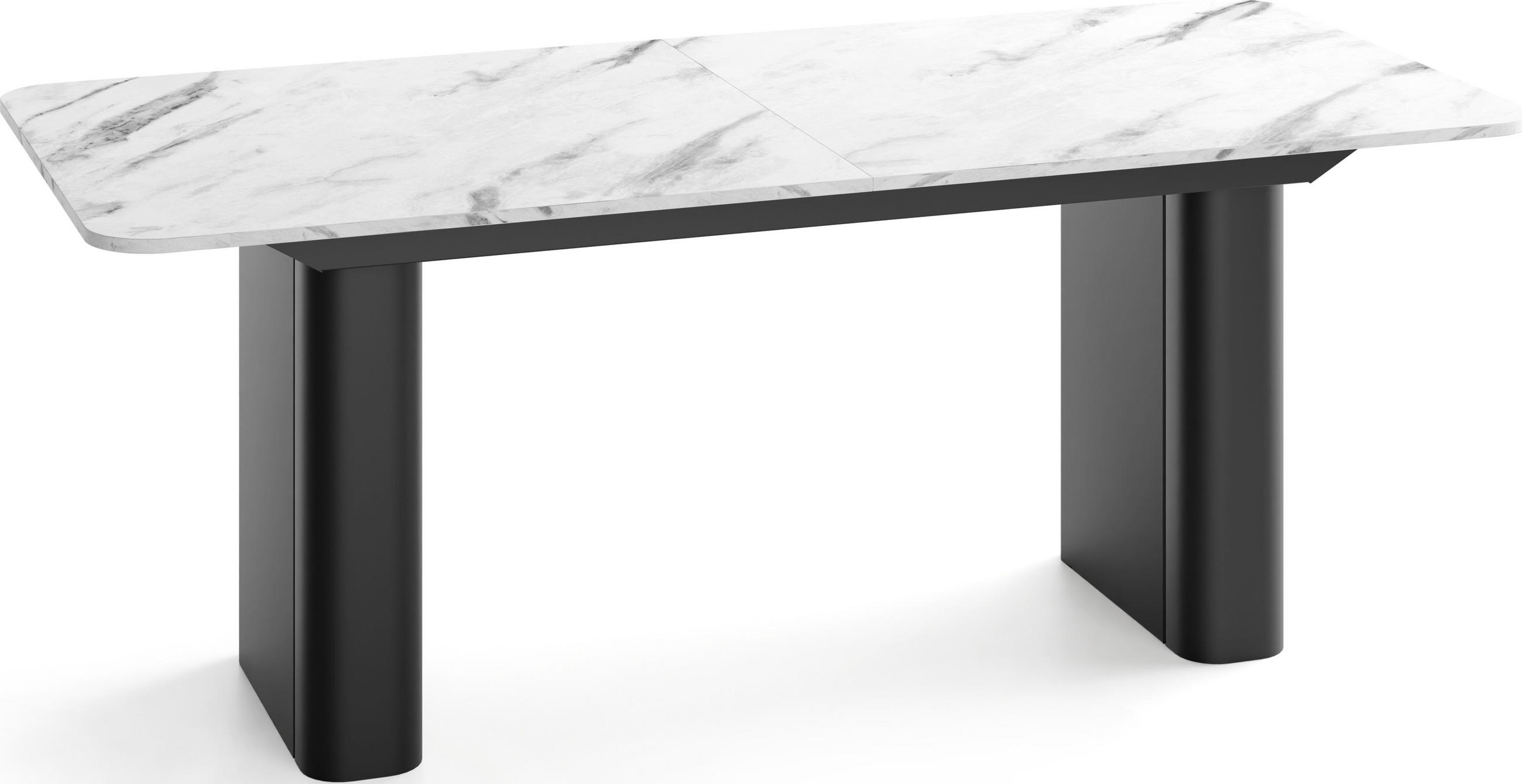 ESSTISCH Riven rechteckig ausziehbar verlängerbar mit Butterfly-Auszug, Marmor Weiß 180-276/90/76 cm - Ecru/Schwarz, Holzwerkstoff/Metall (90/276/76cm) - WFL GROUP