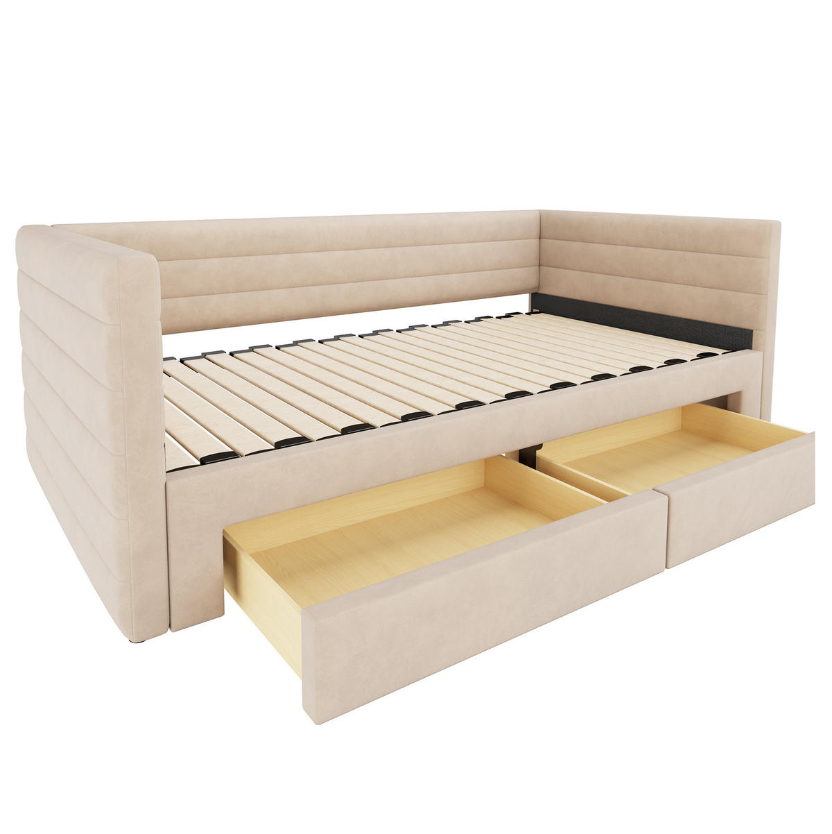 POLSTERBETT 90/190 cm ausziehbar zum Doppelbett mit 2 Schubladen und Lattenrost, Beige - Beige, Textil (90/190cm) - Redom