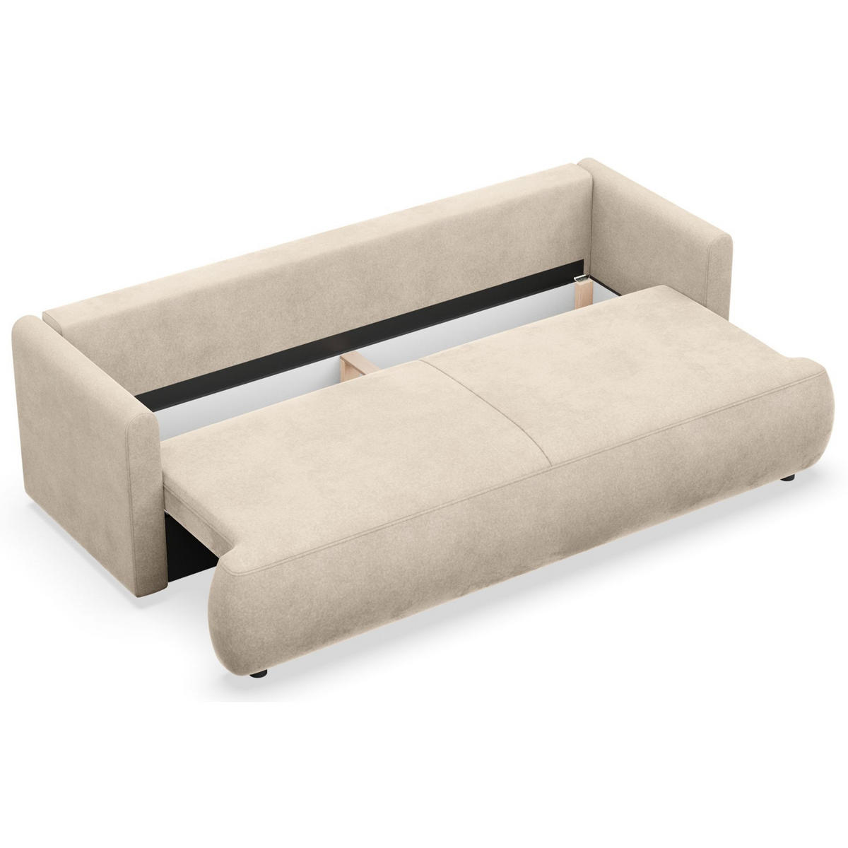 3-SITZER SOFA Ovo Mini Hellbeige Velours Easy-Clean - Ecru/Schwarz, Kunststoff/Textil (226/90/97cm) - Selsey