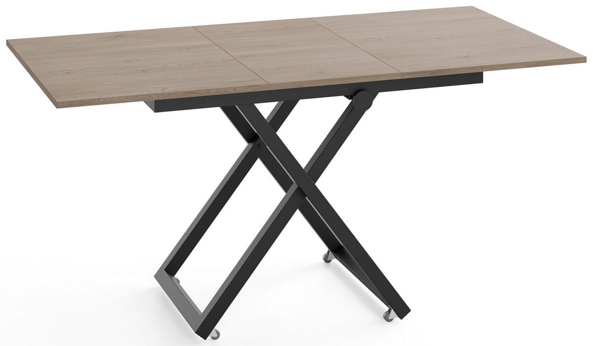 COUCHTISCH Axen höhenverstellbar ausziehbar, Eiche Braun 120-160/80/38-75 cm - Eichefarben/Schwarz, Holzwerkstoff/Metall (80/160/75cm) - WFL GROUP
