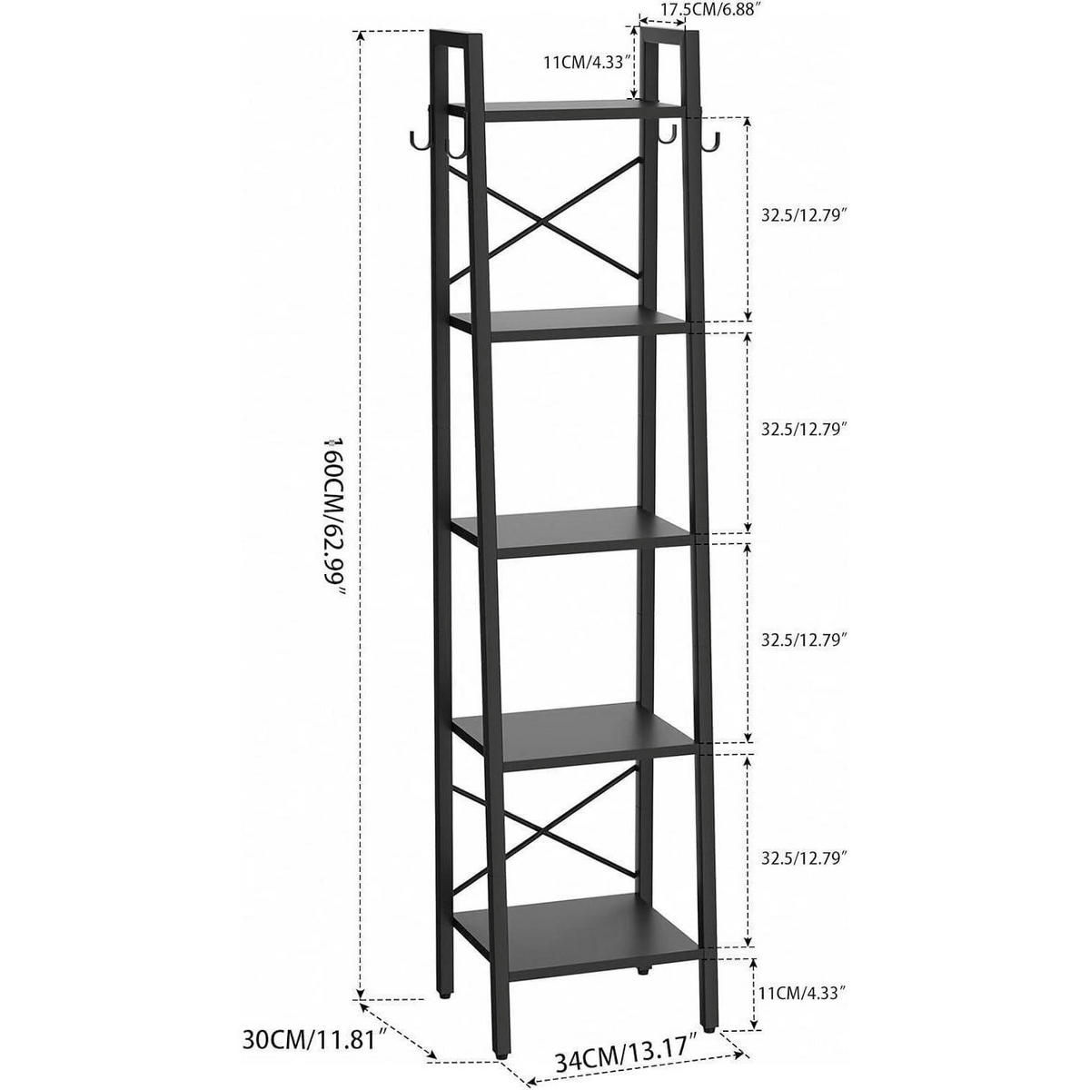 BÜCHERREGAL Leiterregal 5 Ebenen Schwarz 34 x 30 x 160 cm - Schwarz, Metall (30/160/34cm)