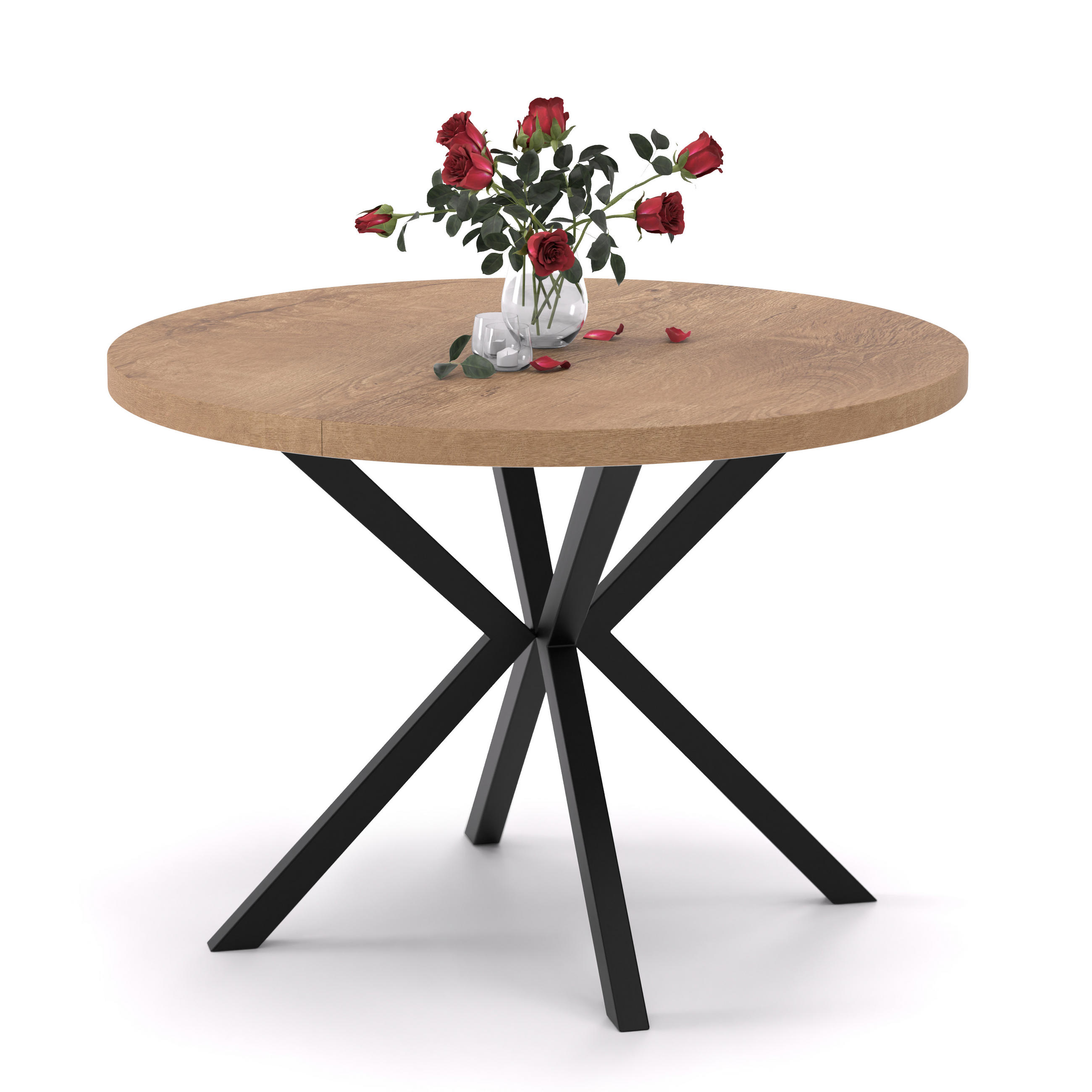 AUSZIEHTISCH MILTON 100-176/76 cm mit Metallgestell, Schwarz / Lefkas-Eiche - Eichefarben/Schwarz, Holzwerkstoff/Metall (100/100/76cm) - Idohome