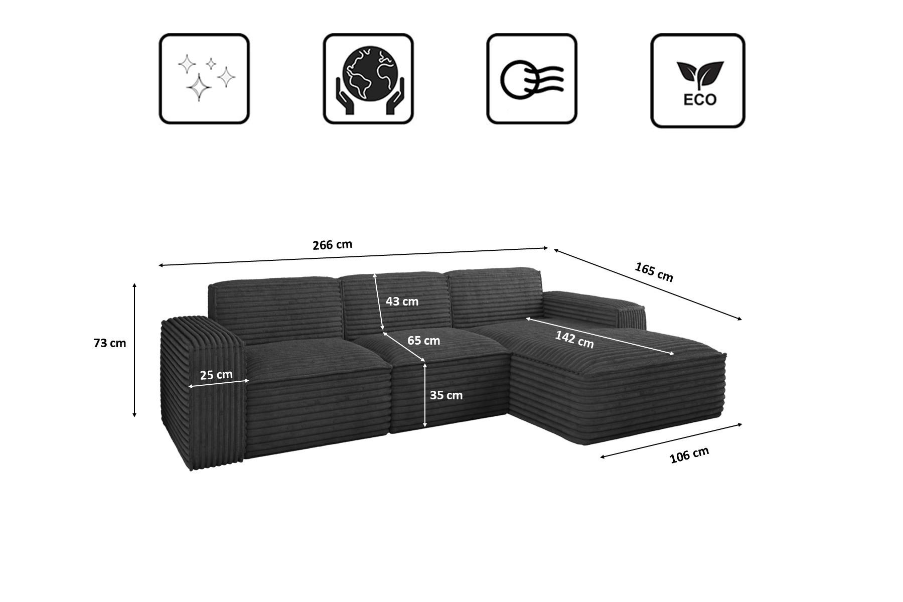 Thumbnail - Kaiser Möbel Ecksofa, Graphit, Textil, 4-Sitzer, einzeln stellbar, L-Form, Ottomane links, Ottomane rechts,L-Form, 266x1...