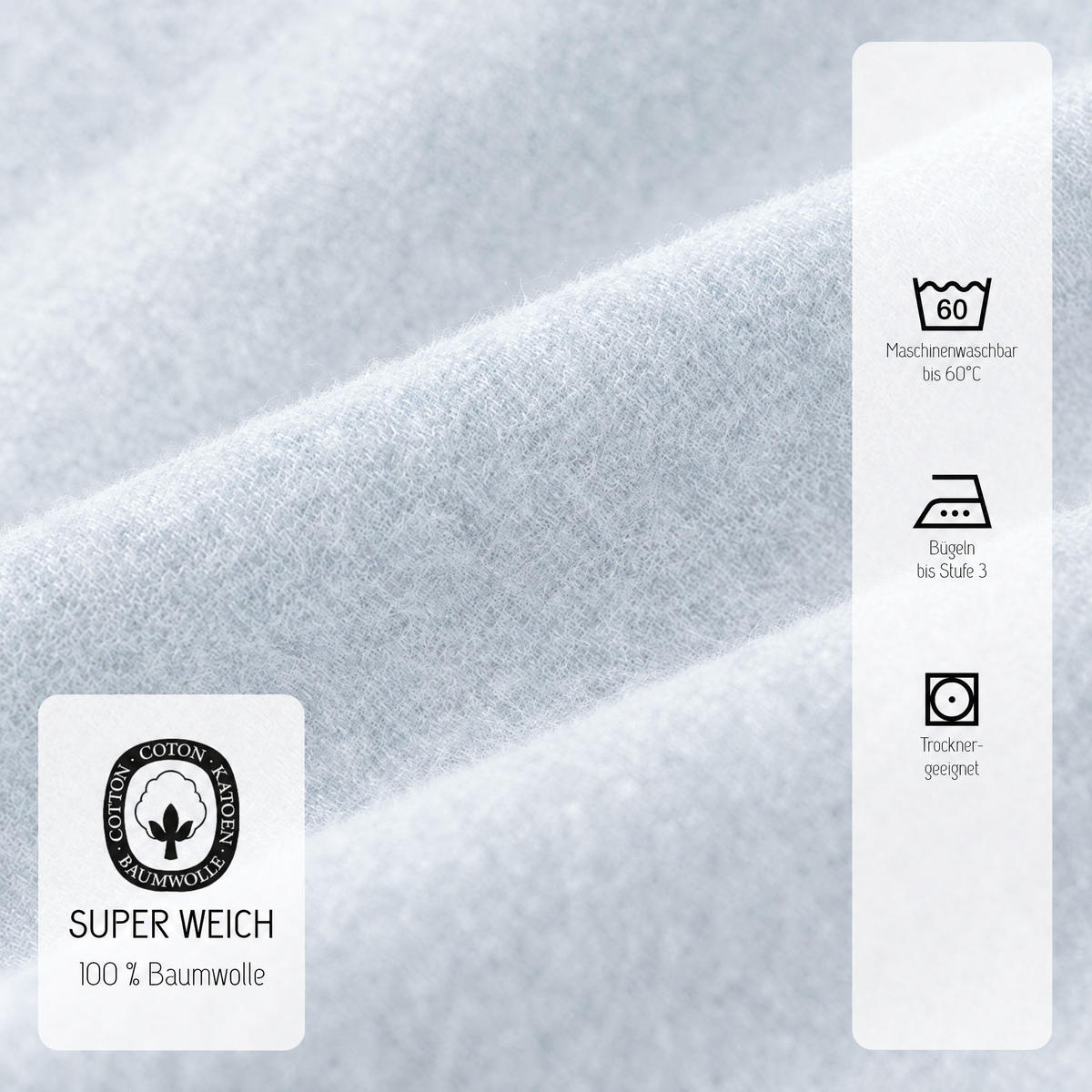 SPANNBETTTUCH Premium Biber Melange UNI ciel, 140x200 cm - 160x200 cm - Hellblau, Textil (160/200cm) - biberna