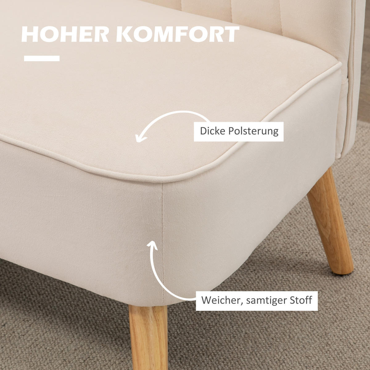 2-SITZER Sofa Creme 117.0/56.5/77.0 cm - Creme, Textil (56.5/77/117cm)
