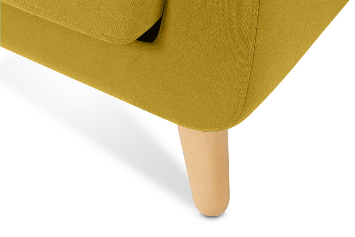 SOFA TAGIO mit Armlehnen, Gelb - Gelb/Braun, Buchenholz/Textil (153/80/84cm) - KONSIMO®