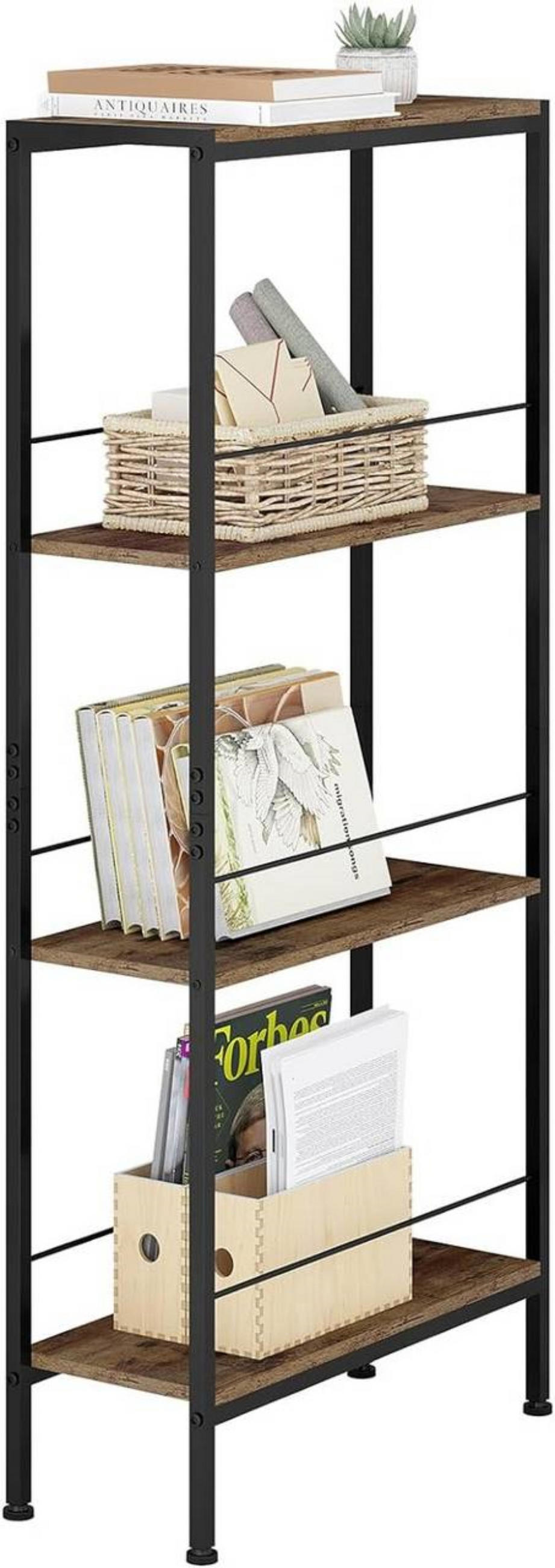 STANDREGAL mit 4 Ebene, 50x110x20cm, Vintage-Braun+Schwarz - Dunkelbraun/Schwarz, Holzwerkstoff/Metall (50/110/20cm) - Woltu