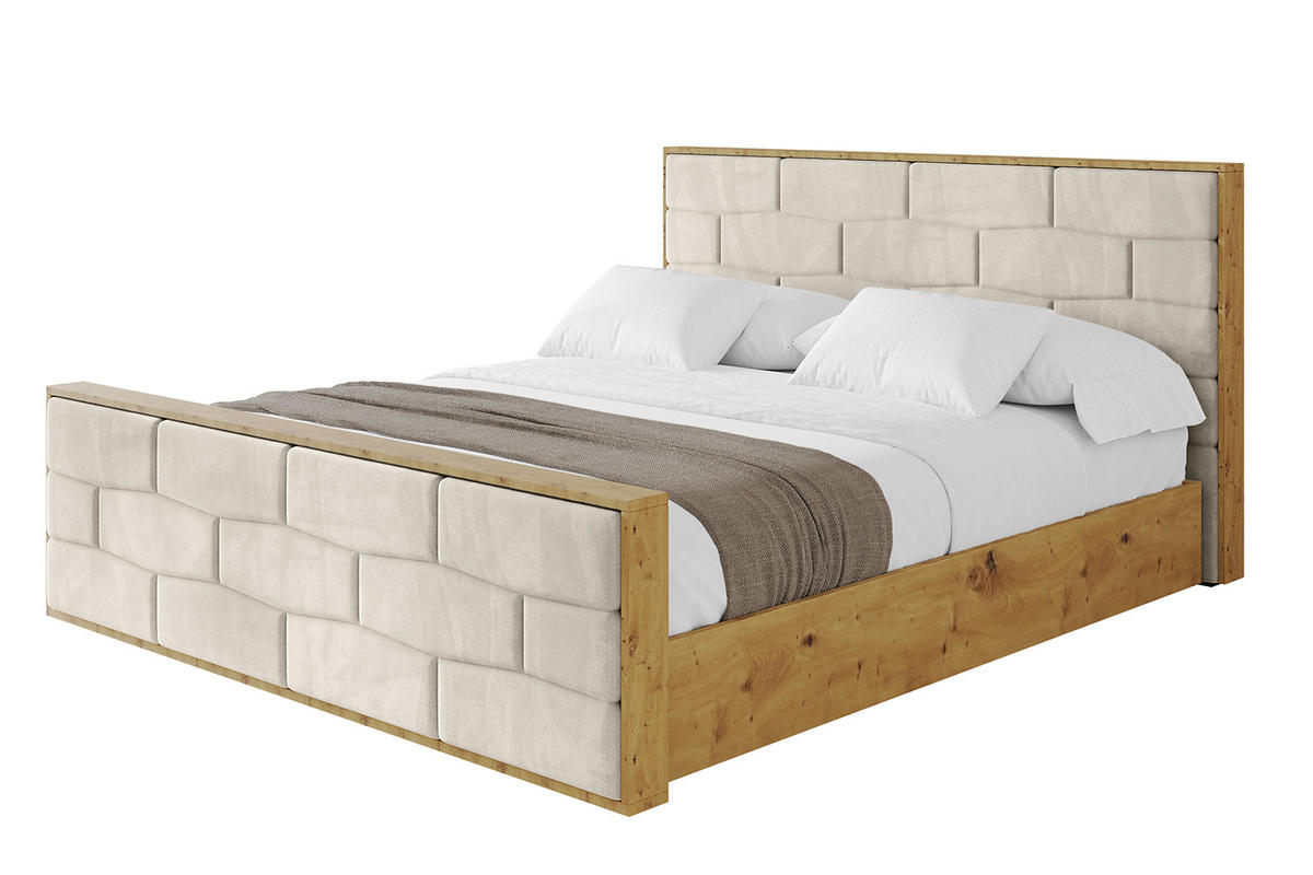 POLSTERBETT mit Bettkasten, Fußteil und Lattenrost, Boxbett mit Matratze H3/H4 - ENZO8-Z 120x200 Beige - Beige, Holzwerkstoff/Textil (120/200cm) - ALTDECOR