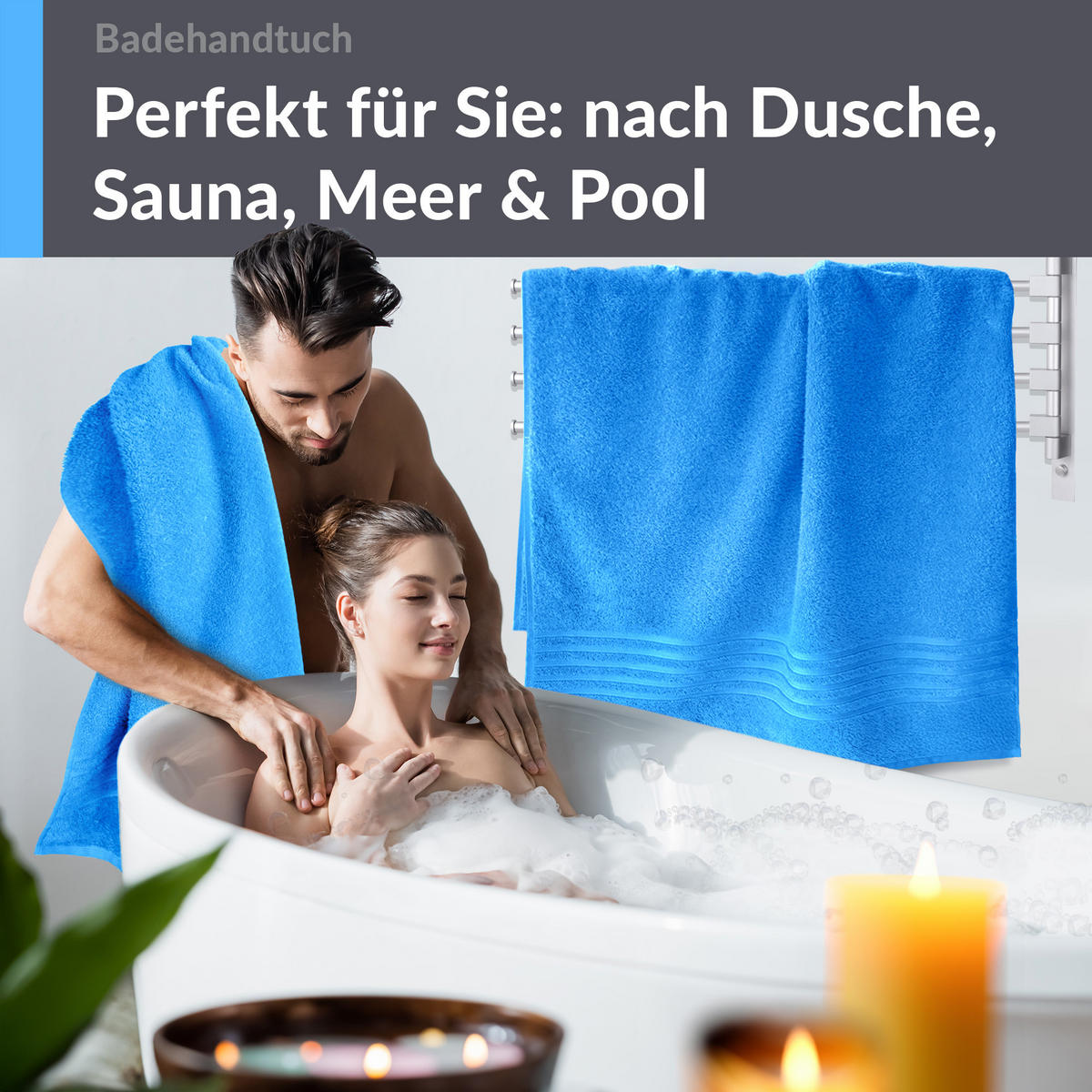BADETUCH London Capri Blau 2er Set 100x150 - Pastellblau, Textil (100/150cm) - Lashuma