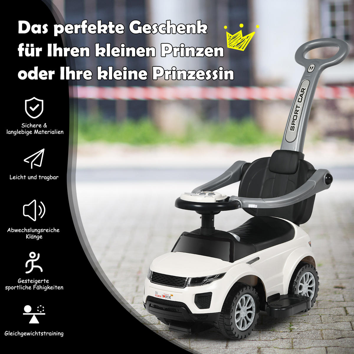 SCHIEBEWAGEN Weiß - Weiß, Kunststoff (43/84/89cm) - COSTWAY