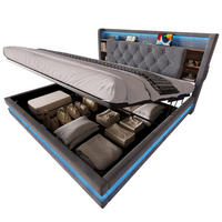 POLSTERBETT aus Samt 160x200 cm Dunkelgrau mit LED-Beleuchtung, USB-C, Bettkasten und Lattenrost - Dunkelgrau, Textil (160/200cm) - Modfu
