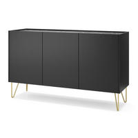 KOMMODE 144 Olven 3 Türen, goldene Beine, Schwarz - Goldfarben/Schwarz, Holz/Metall (144/83/37cm) - Emporius