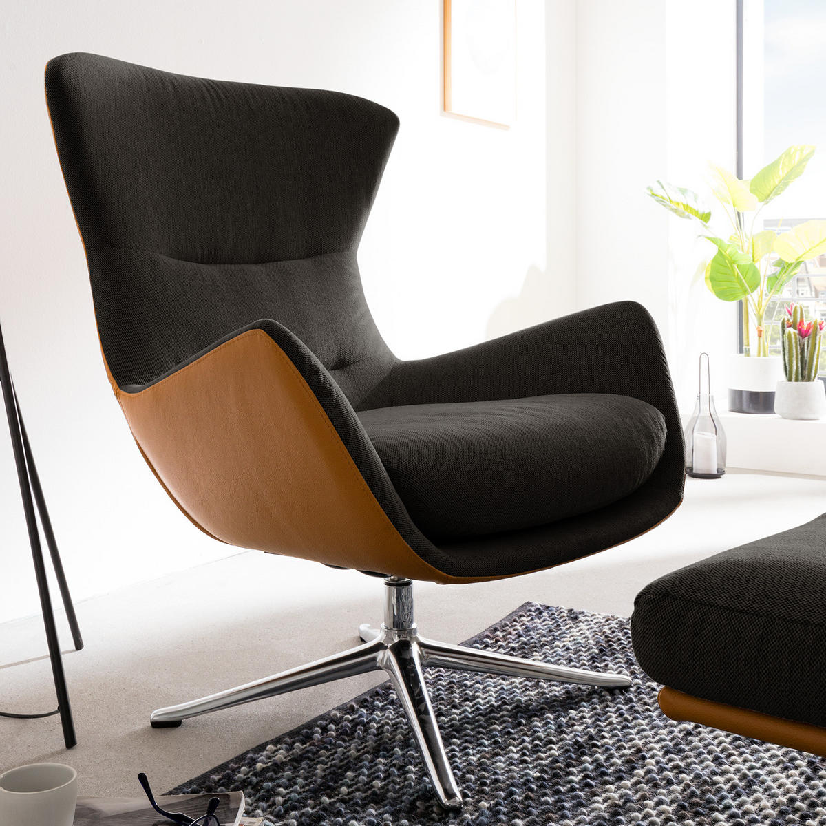 SESSEL mit Kreuzfuß - Chromfarben/Schwarz, Textil/Metall (84/99/96cm) - home24