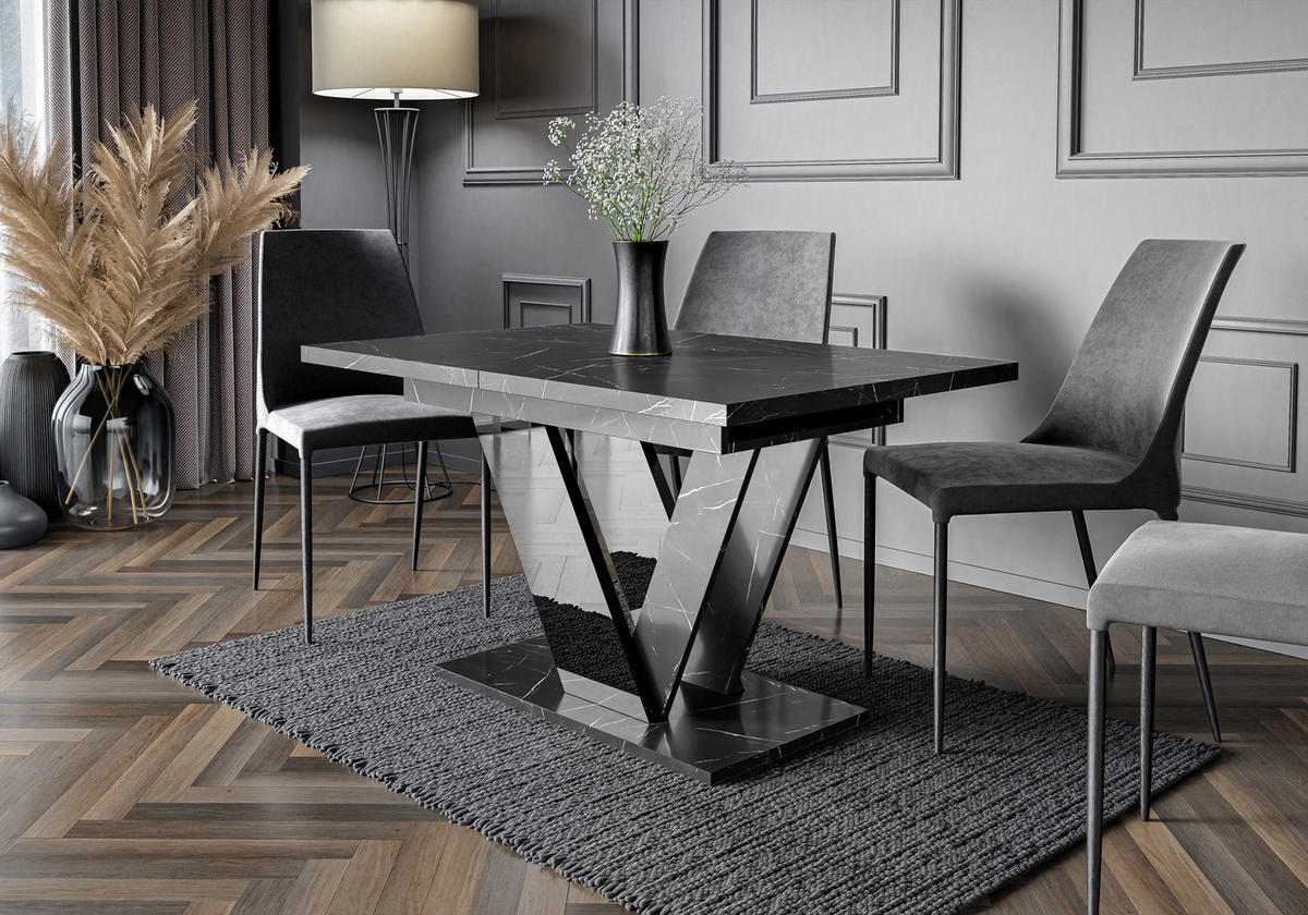 ESSTISCH Royal Schwarz Marmoptik Ausziehbar 120 - 160 cm - Schwarz, Holzwerkstoff (120/80/76cm) - PROSPERO