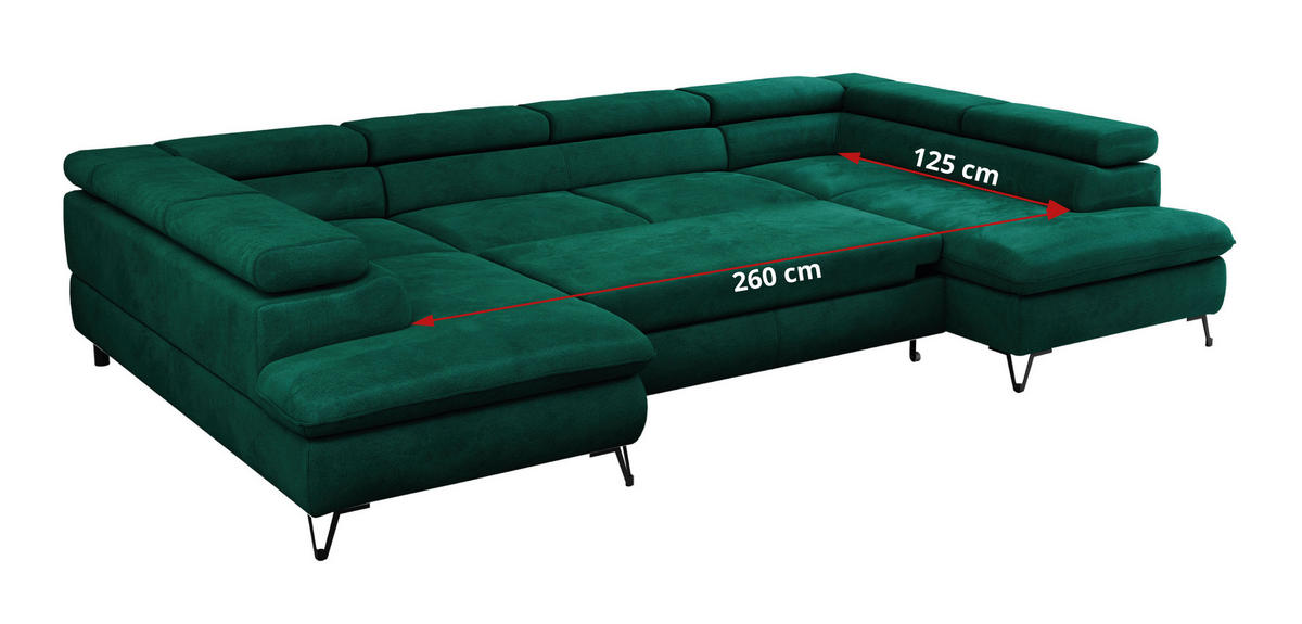 WOHNLANDSCHAFT PETER U Velvet Grün - Schwarz/Grün, Textil/Metall (346/76/208cm) - MKS
