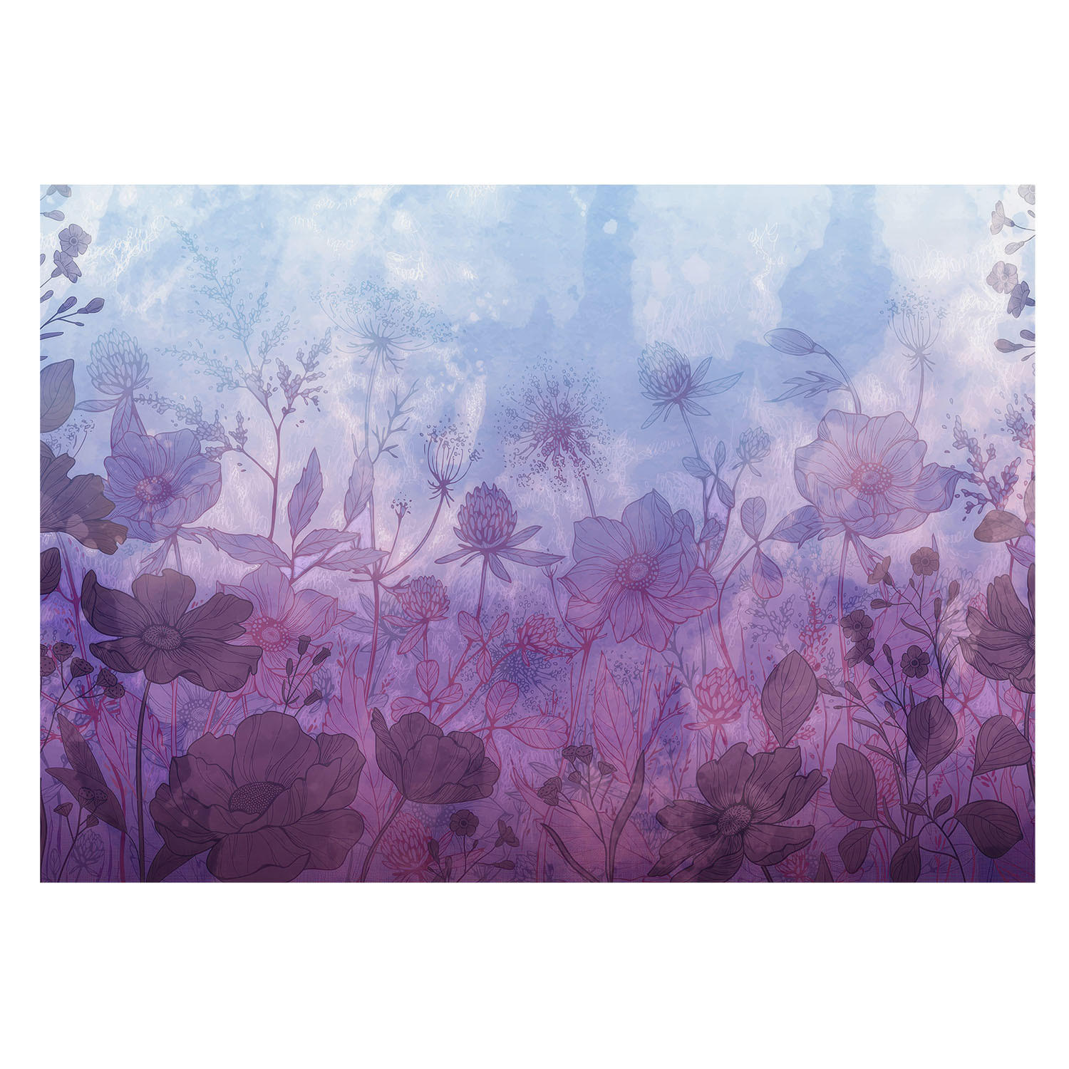 FOTOTAPETE 208x146 cm - Pastellblumen - Blau, Textil (208/146cm) - Wallfluent
