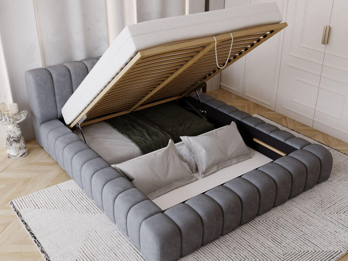 POLSTERBETT Italia 180x200 Dunkelgrau - Dunkelgrau, Textil (180/200cm) - Graingold