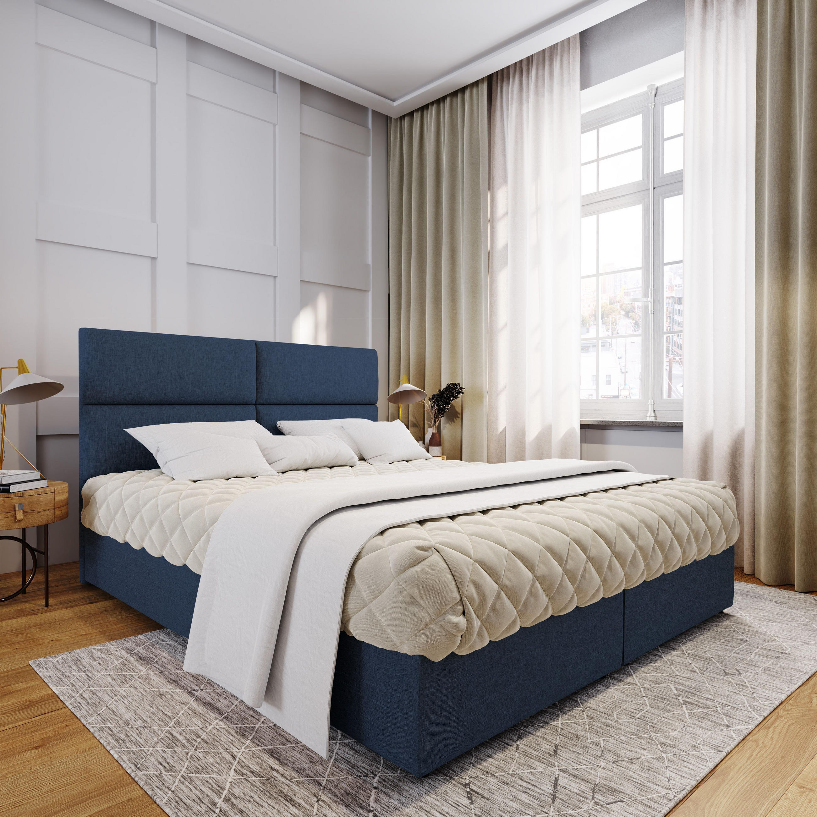 BOXBETT LONIS 140x200 cm mit Matratze und Topper - Blau - Blau, Holz (140/200cm) - MASSENO