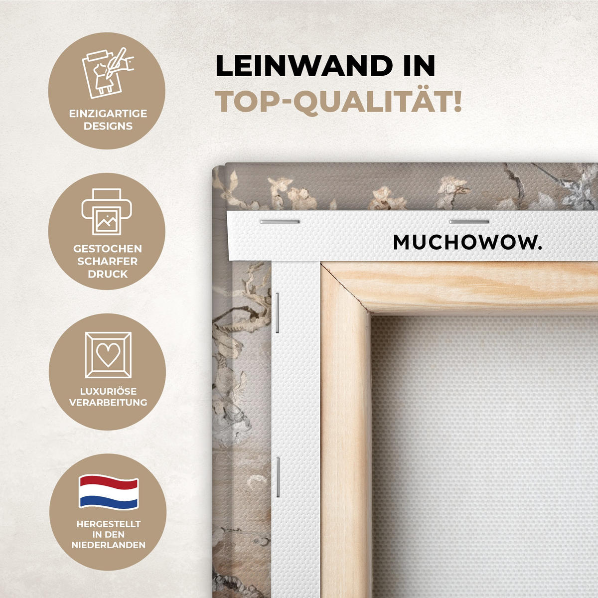 LEINWANDBILD Mandelblüte - Kunst - Van Gogh - Beige - Abstrakt Deko Wohnzimmer 20x30 cm - Braun, Textil (20/30cm) - MuchoWow