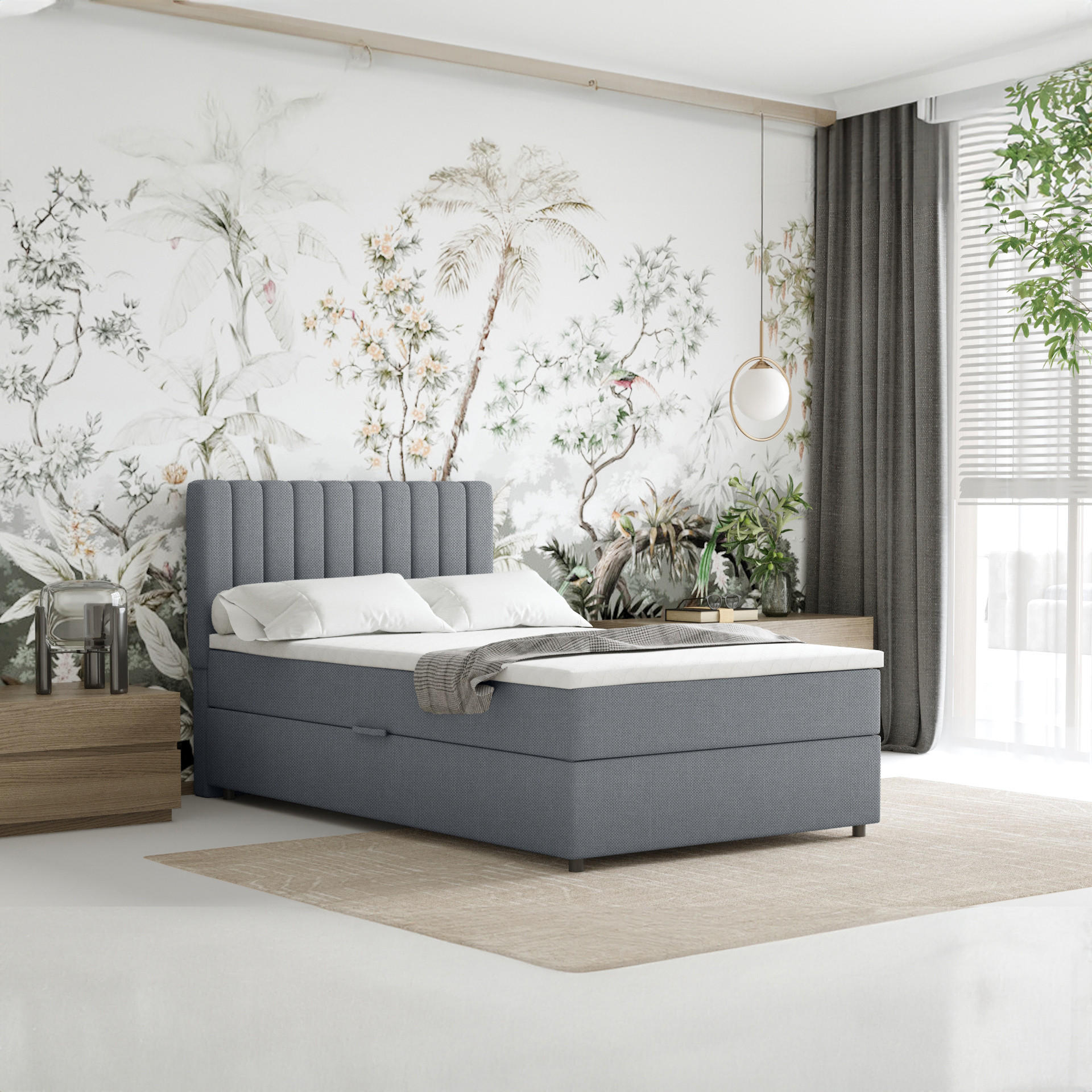 BOXBETT Everest 120 x 200 cm Einzelbett mit hochwertiger Bonell-Matratze und Topper - Dunkelgrau, Holz (120/200cm) - Panda Möbel