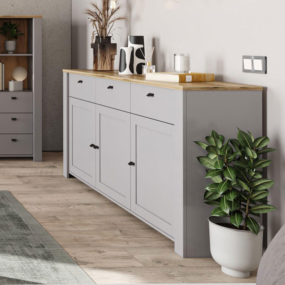 SIDEBOARD Latour grau / Eiche Delano 165 / 42 / 88cm - Braun/Grau, Holz/Holzwerkstoff (165/88/42cm) - Feldmann-Wohnen